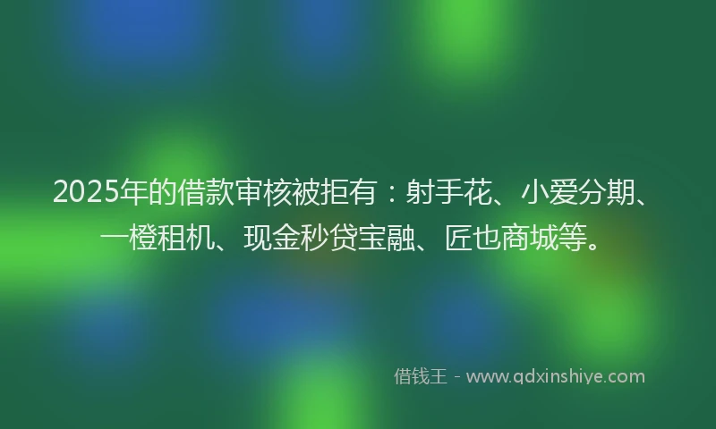 2025年的借款审核被拒有：射手花、小爱分期、一橙租机、现金秒贷宝融、匠也商城等。