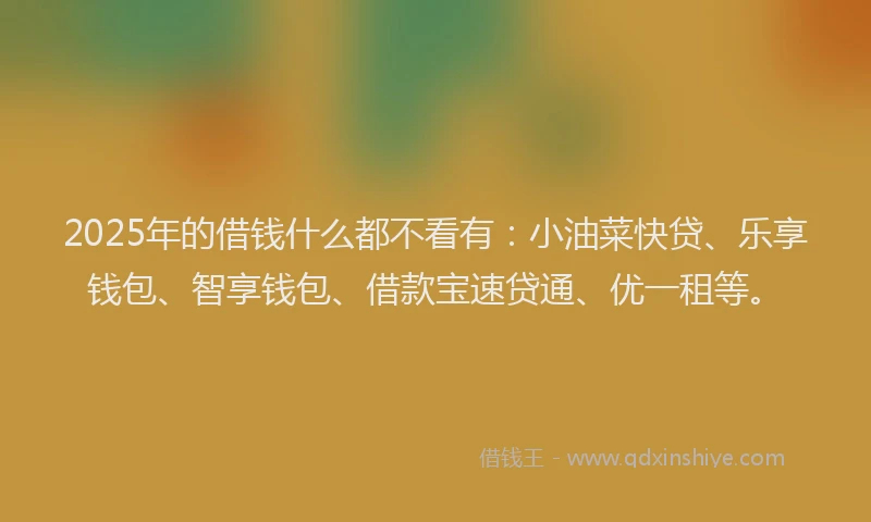 2025年的借钱什么都不看有：小油菜快贷、乐享钱包、智享钱包、借款宝速贷通、优一租等。