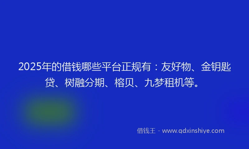 2025年的借钱哪些平台正规有：友好物、金钥匙贷、树融分期、榕贝、九梦租机等。