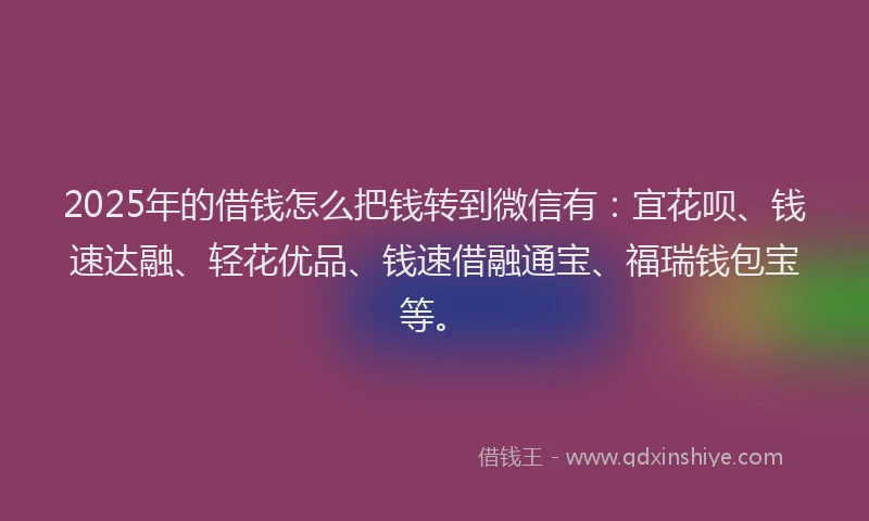 2025年的借钱怎么把钱转到微信有：宜花呗、钱速达融、轻花优品、钱速借融通宝、福瑞钱包宝等。