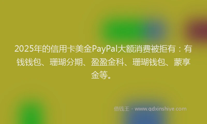 2025年的信用卡美金PayPal大额消费被拒有：有钱钱包、珊瑚分期、盈盈金科、珊瑚钱包、蒙享金等。