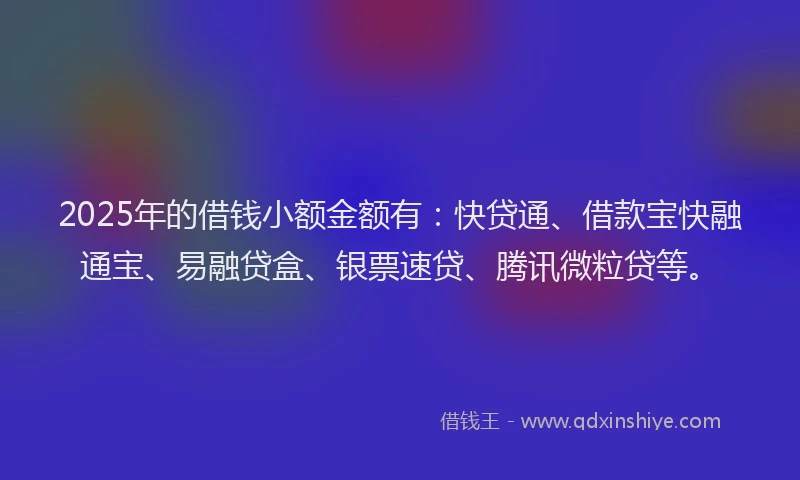 2025年的借钱小额金额有：快贷通、借款宝快融通宝、易融贷盒、银票速贷、腾讯微粒贷等。