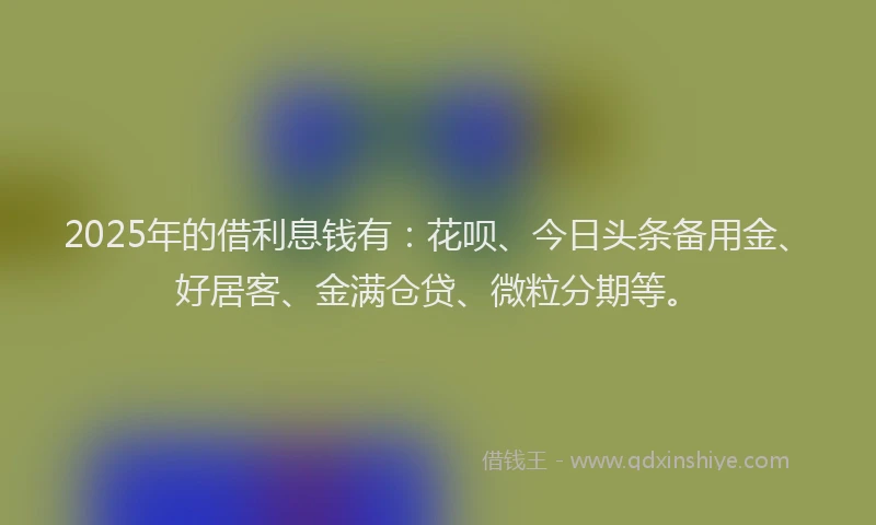 2025年的借利息钱有：花呗、今日头条备用金、好居客、金满仓贷、微粒分期等。