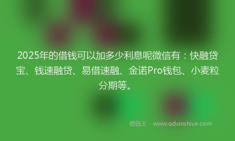 2025年的借钱可以加多少利息呢微信有：快融贷宝、钱速融贷、易借速融、金诺Pro钱包、小麦粒分期等。
