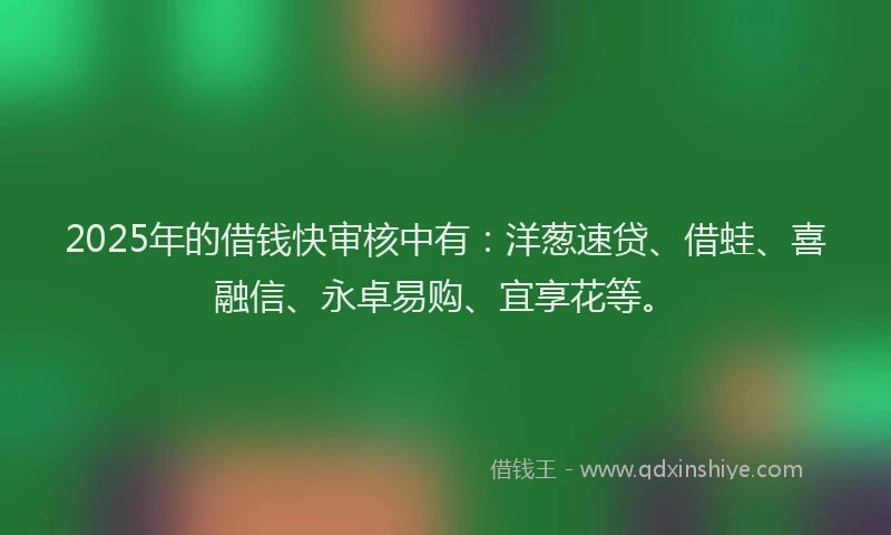 2025年的借钱快审核中有：洋葱速贷、借蛙、喜融信、永卓易购、宜享花等。