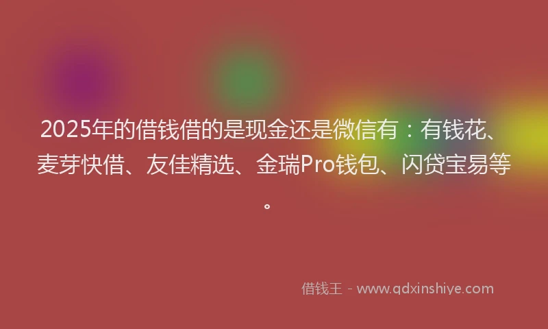 2025年的借钱借的是现金还是微信有：有钱花、麦芽快借、友佳精选、金瑞Pro钱包、闪贷宝易等。