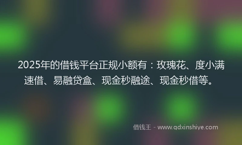2025年的借钱平台正规小额有：玫瑰花、度小满速借、易融贷盒、现金秒融途、现金秒借等。