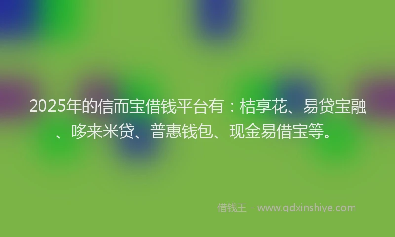 2025年的信而宝借钱平台有：桔享花、易贷宝融、哆来米贷、普惠钱包、现金易借宝等。