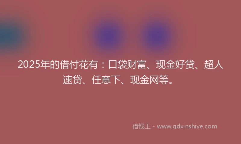 2025年的借付花有：口袋财富、现金好贷、超人速贷、任意下、现金网等。