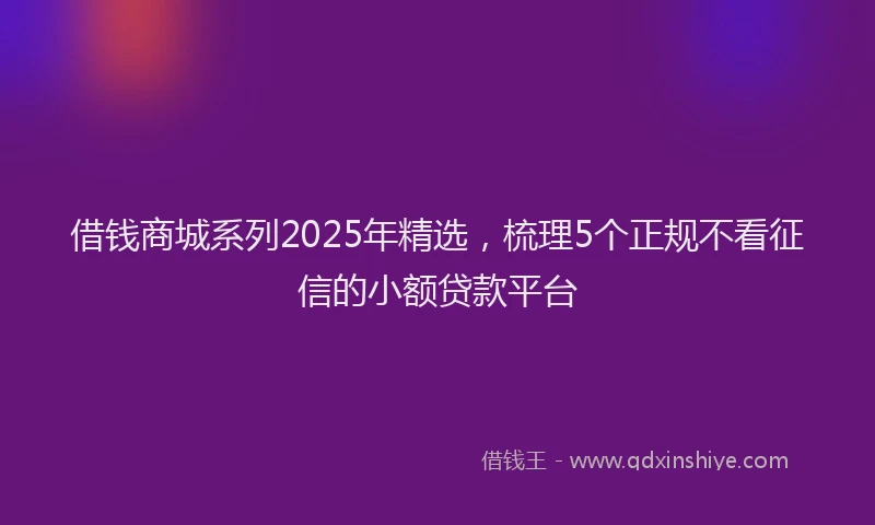 借钱商城系列2025年精选，梳理5个正规不看征信的小额贷款平台