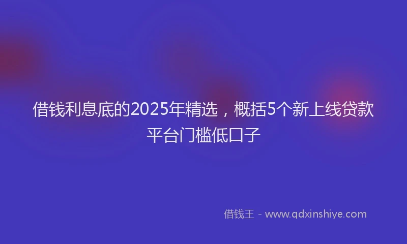 借钱利息底的2025年精选，概括5个新上线贷款平台门槛低口子