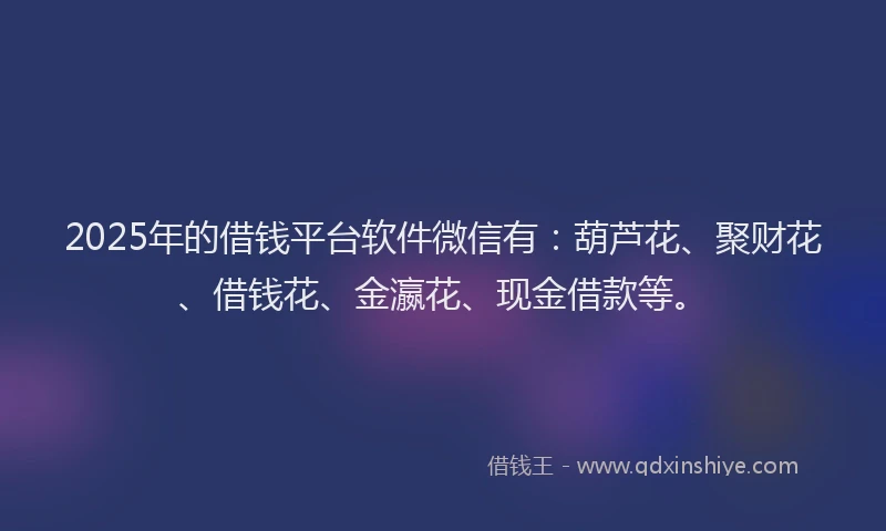 2025年的借钱平台软件微信有：葫芦花、聚财花、借钱花、金瀛花、现金借款等。