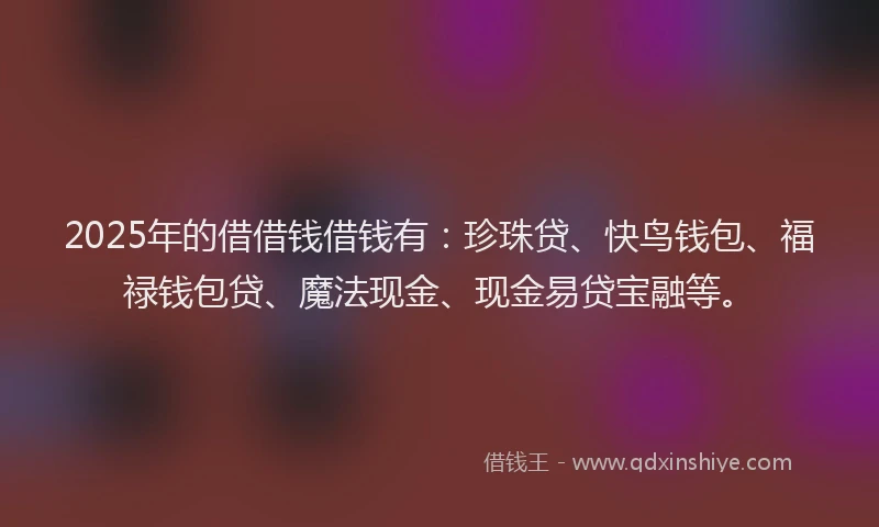 2025年的借借钱借钱有：珍珠贷、快鸟钱包、福禄钱包贷、魔法现金、现金易贷宝融等。