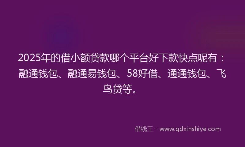 2025年的借小额贷款哪个平台好下款快点呢有：融通钱包、融通易钱包、58好借、通通钱包、飞鸟贷等。