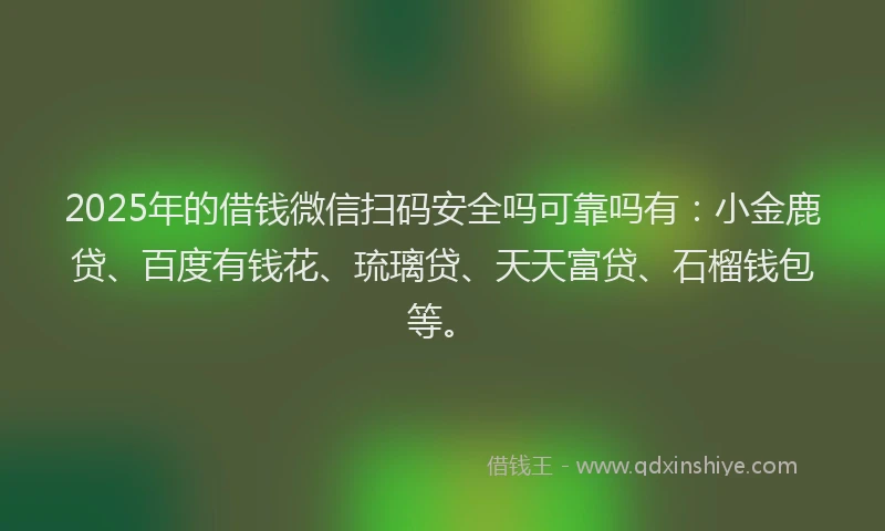 2025年的借钱微信扫码安全吗可靠吗有:小金鹿贷、百度有钱花、琉璃贷、天天富贷、石榴钱包等。