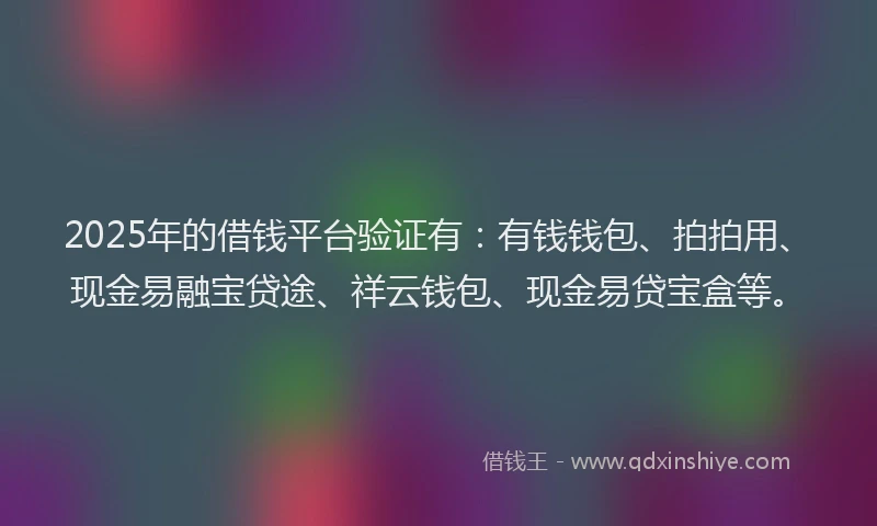 2025年的借钱平台验证有：有钱钱包、拍拍用、现金易融宝贷途、祥云钱包、现金易贷宝盒等。
