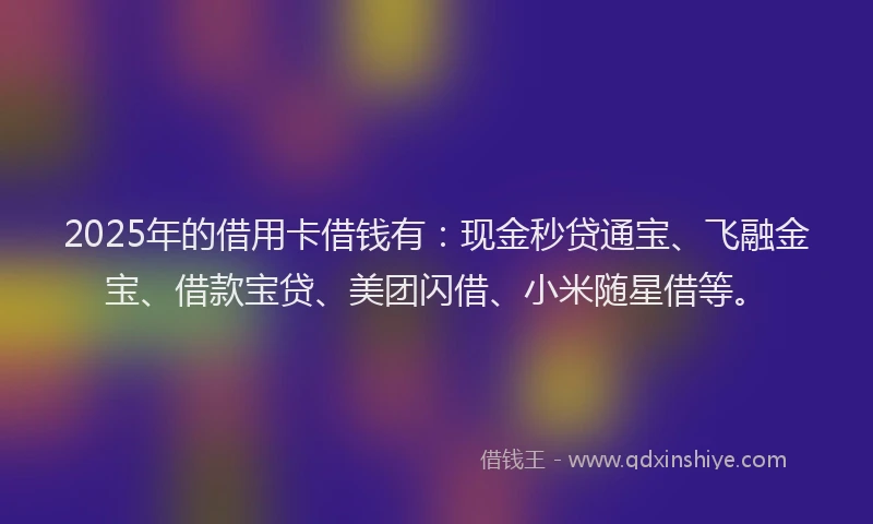 2025年的借用卡借钱有：现金秒贷通宝、飞融金宝、借款宝贷、美团闪借、小米随星借等。