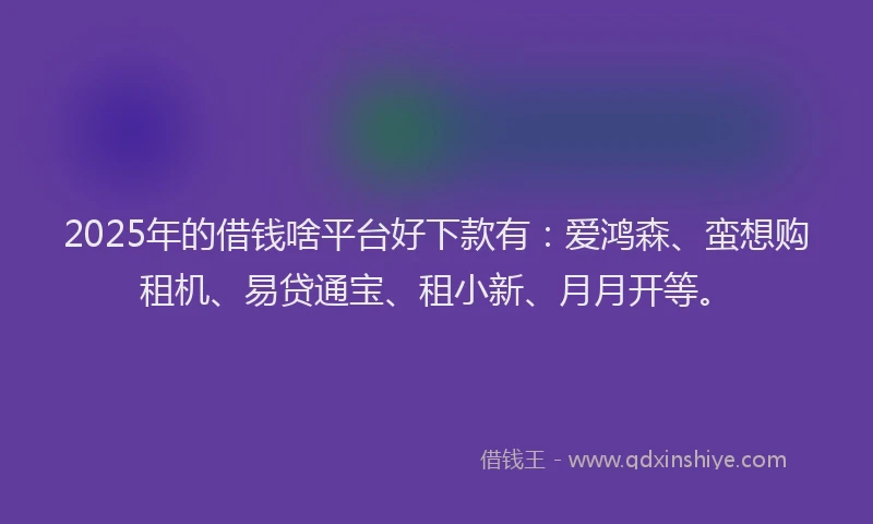 2025年的借钱啥平台好下款有：爱鸿森、蛮想购租机、易贷通宝、租小新、月月开等。