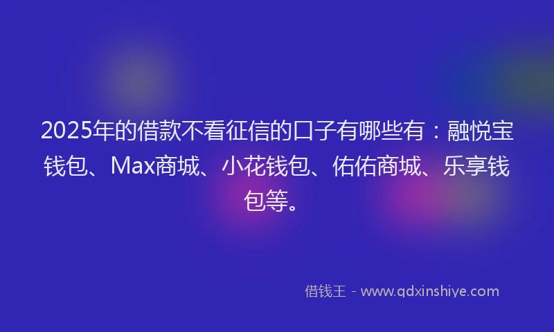 2025年的借款不看征信的口子有哪些有：融悦宝钱包、Max商城、小花钱包、佑佑商城、乐享钱包等。