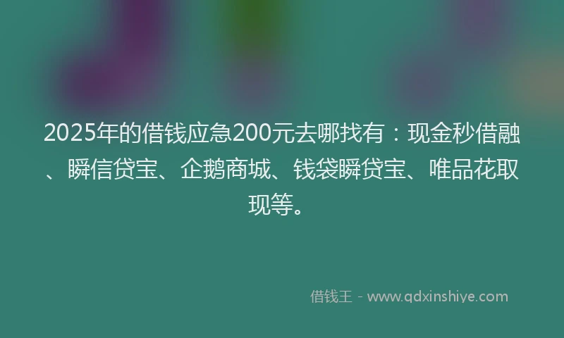 2025年的借钱应急200元去哪找有：现金秒借融、瞬信贷宝、企鹅商城、钱袋瞬贷宝、唯品花取现等。
