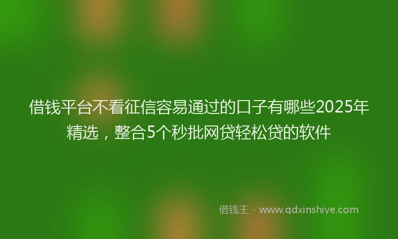 借钱平台不看征信容易通过的口子有哪些2025年精选，整合5个秒批网贷轻松贷的软件