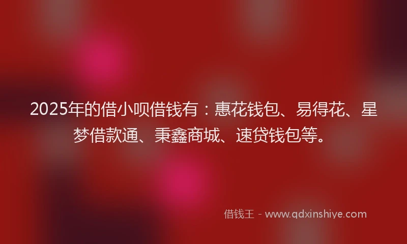 2025年的借小呗借钱有：惠花钱包、易得花、星梦借款通、秉鑫商城、速贷钱包等。