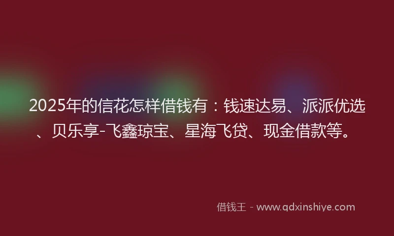 2025年的信花怎样借钱有：钱速达易、派派优选、贝乐享-飞鑫琼宝、星海飞贷、现金借款等。
