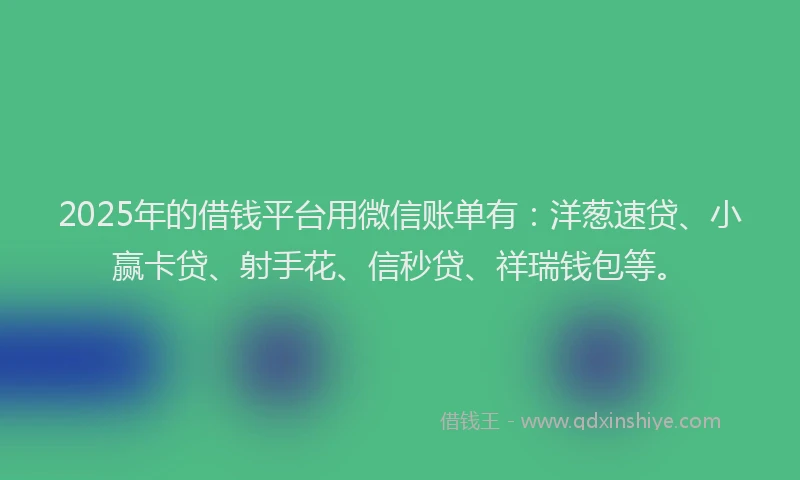 2025年的借钱平台用微信账单有：洋葱速贷、小赢卡贷、射手花、信秒贷、祥瑞钱包等。