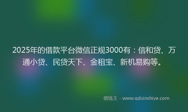 2025年的借款平台微信正规3000有：信和贷、万通小贷、民贷天下、金租宝、新机易购等。
