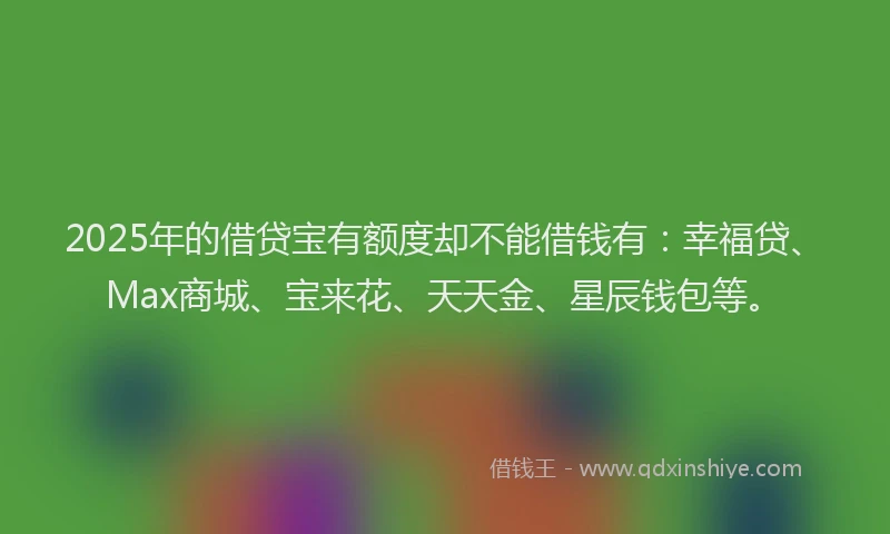 2025年的借贷宝有额度却不能借钱有：幸福贷、Max商城、宝来花、天天金、星辰钱包等。