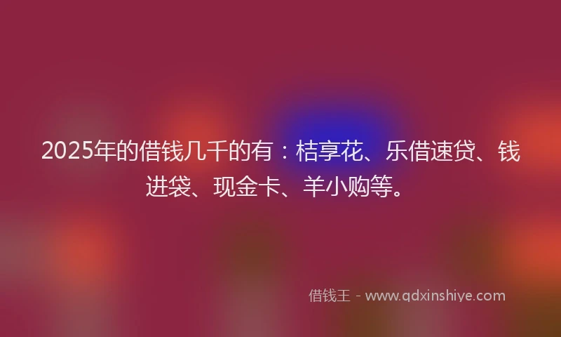 2025年的借钱几千的有：桔享花、乐借速贷、钱进袋、现金卡、羊小购等。