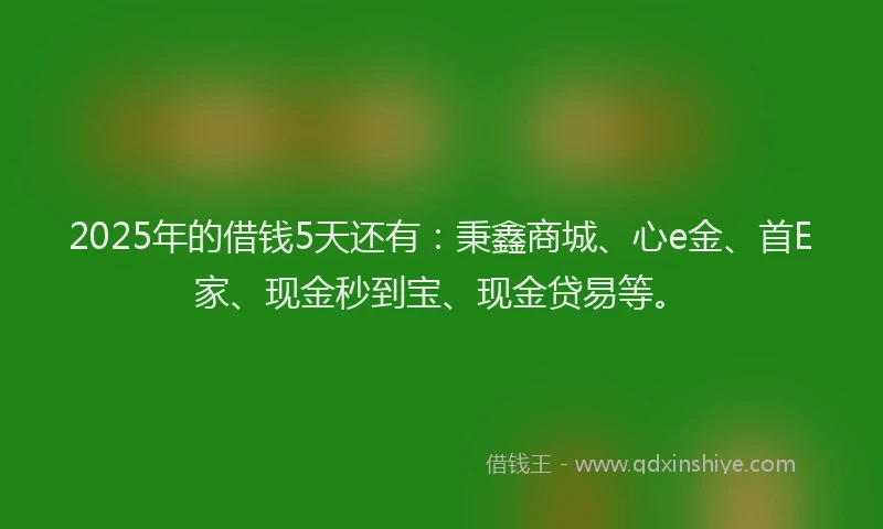 2025年的借钱5天还有:秉鑫商城、心e金、首E家、现金秒到宝、现金贷易等。