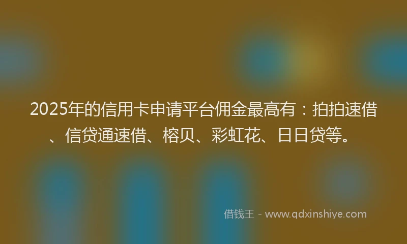 2025年的信用卡申请平台佣金最高有：拍拍速借、信贷通速借、榕贝、彩虹花、日日贷等。