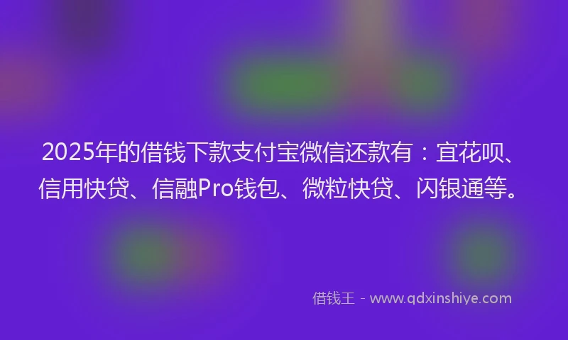 2025年的借钱下款支付宝微信还款有：宜花呗、信用快贷、信融Pro钱包、微粒快贷、闪银通等。