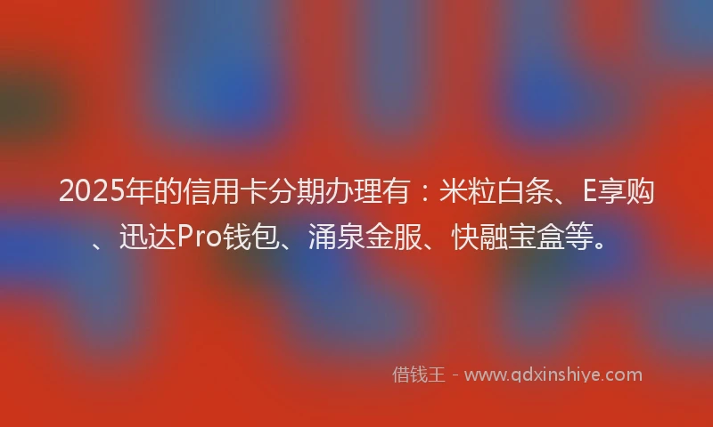 2025年的信用卡分期办理有：米粒白条、E享购、迅达Pro钱包、涌泉金服、快融宝盒等。