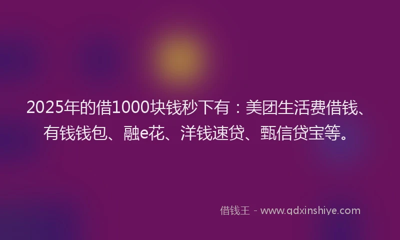 2025年的借1000块钱秒下有：美团生活费借钱、有钱钱包、融e花、洋钱速贷、甄信贷宝等。