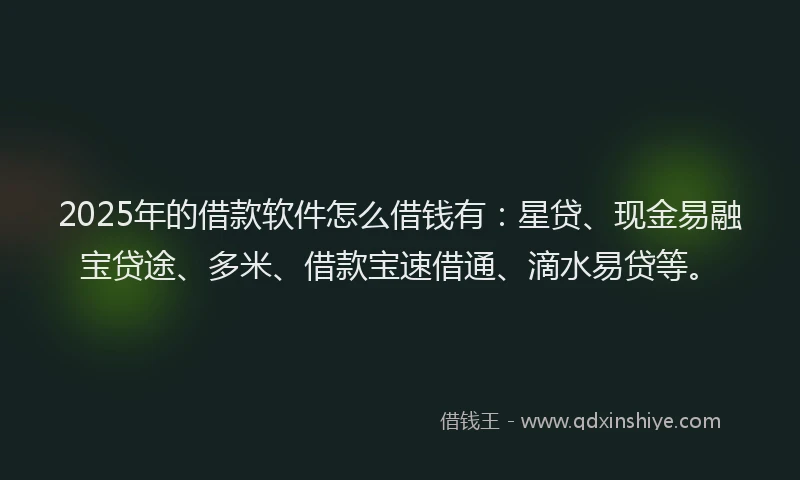 2025年的借款软件怎么借钱有:星贷、现金易融宝贷途、多米、借款宝速借通、滴水易贷等。