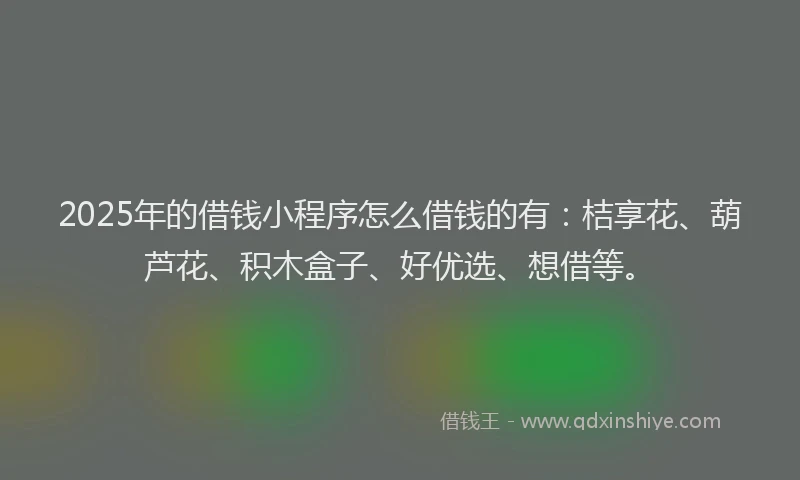 2025年的借钱小程序怎么借钱的有：桔享花、葫芦花、积木盒子、好优选、想借等。