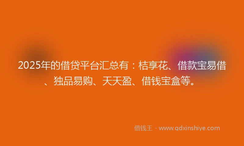 2025年的借贷平台汇总有:桔享花、借款宝易借、独品易购、天天盈、借钱宝盒等。