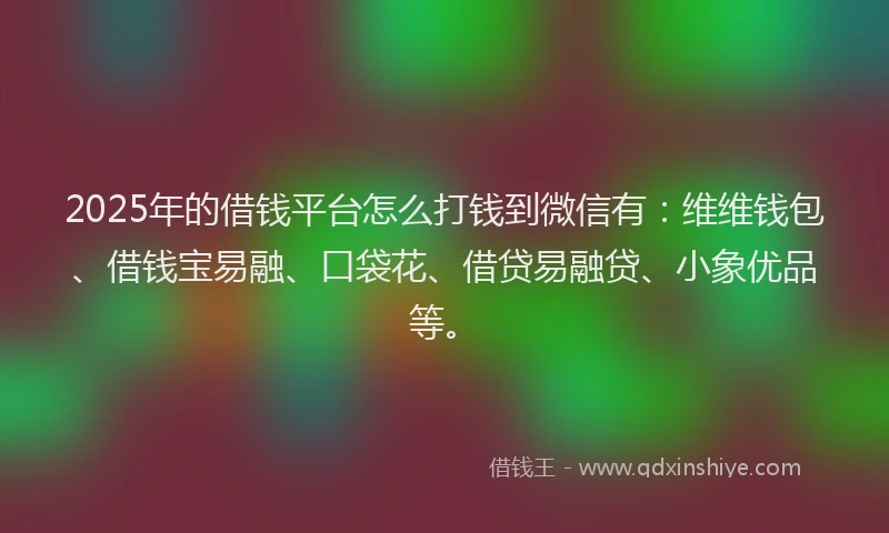 2025年的借钱平台怎么打钱到微信有：维维钱包、借钱宝易融、口袋花、借贷易融贷、小象优品等。
