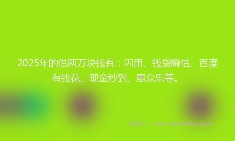 2025年的借两万块钱有：闪用、钱袋瞬借、百度有钱花、现金秒到、惠众乐等。