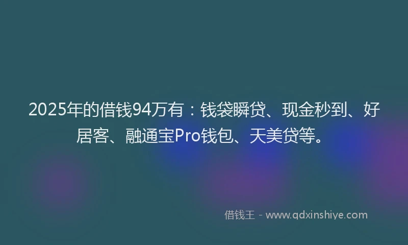 2025年的借钱94万有：钱袋瞬贷、现金秒到、好居客、融通宝Pro钱包、天美贷等。