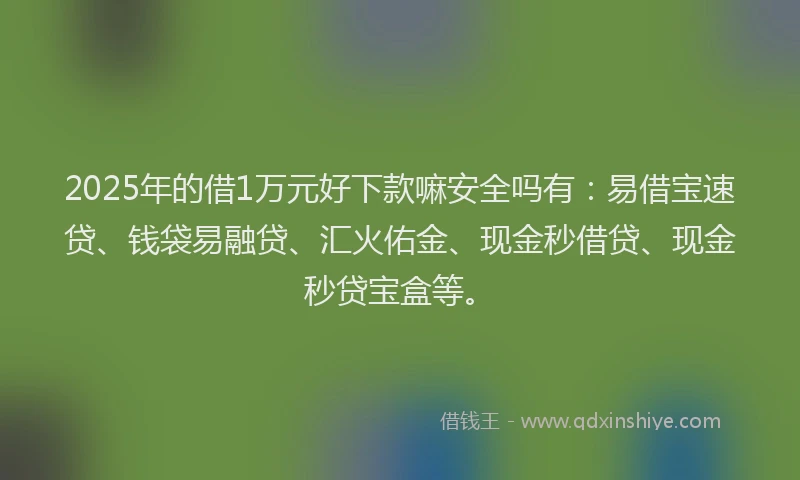 2025年的借1万元好下款嘛安全吗有：易借宝速贷、钱袋易融贷、汇火佑金、现金秒借贷、现金秒贷宝盒等。