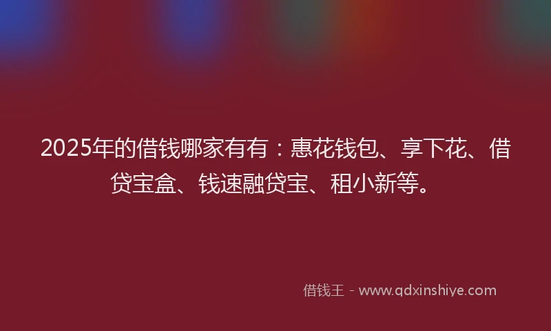 2025年的借钱哪家有有：惠花钱包、享下花、借贷宝盒、钱速融贷宝、租小新等。