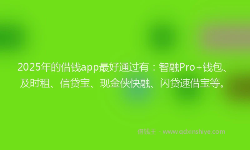 2025年的借钱app最好通过有：智融Pro+钱包、及时租、信贷宝、现金侠快融、闪贷速借宝等。