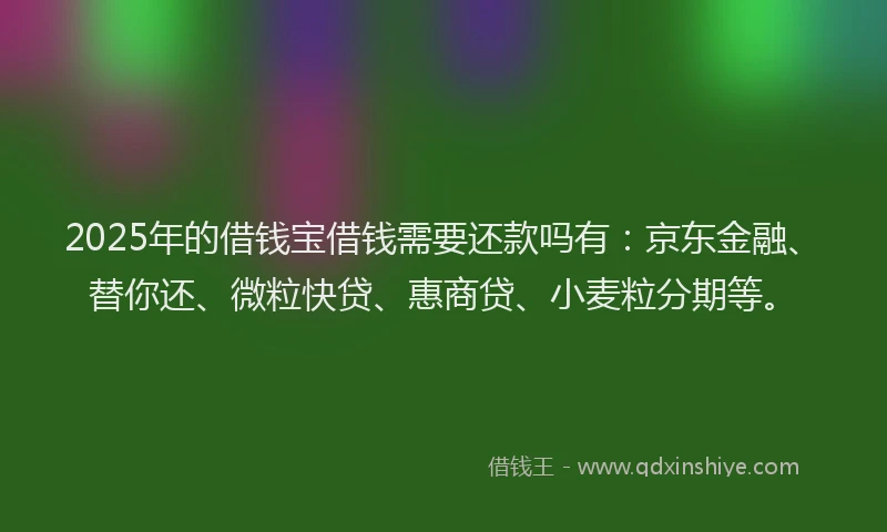 2025年的借钱宝借钱需要还款吗有：京东金融、替你还、微粒快贷、惠商贷、小麦粒分期等。