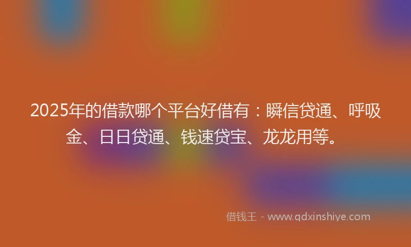 2025年的借款哪个平台好借有：瞬信贷通、呼吸金、日日贷通、钱速贷宝、龙龙用等。