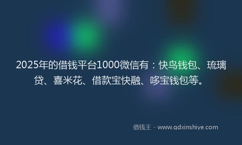 2025年的借钱平台1000微信有：快鸟钱包、琉璃贷、喜米花、借款宝快融、哆宝钱包等。