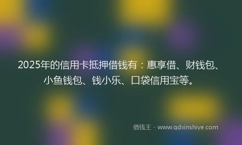 2025年的信用卡抵押借钱有：惠享借、财钱包、小鱼钱包、钱小乐、口袋信用宝等。