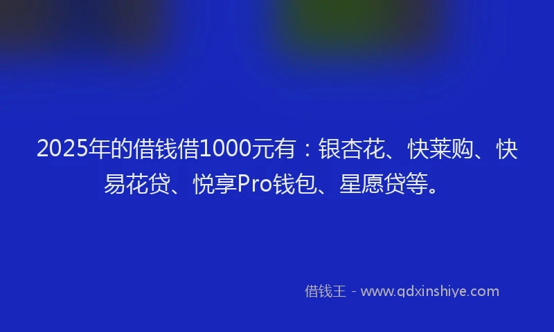2025年的借钱借1000元有:银杏花、快莱购、快易花贷、悦享Pro钱包、星愿贷等。